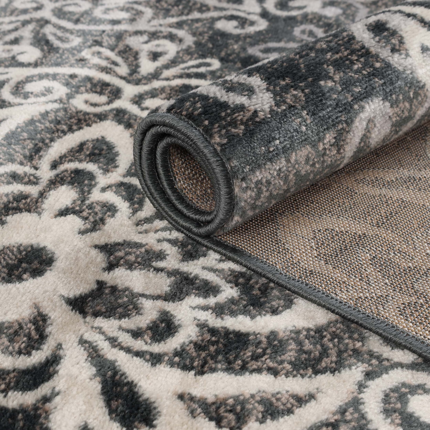 Superior Modern Floral Scroll Pet and Kid-Friendly Indoor Area Rug, 8'x10', Slate