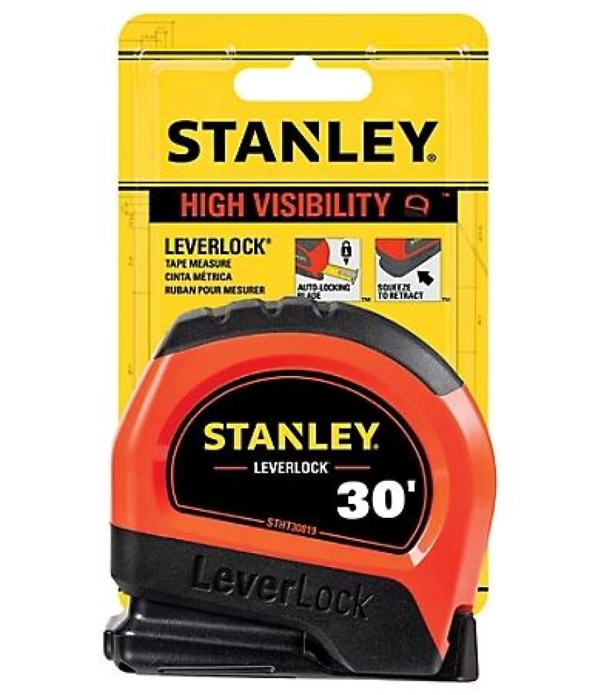 Stanley STHT30819S Leverlock Hi-Vis Tape Measure with Tru-Zero Hook, 1" x 30 ft.