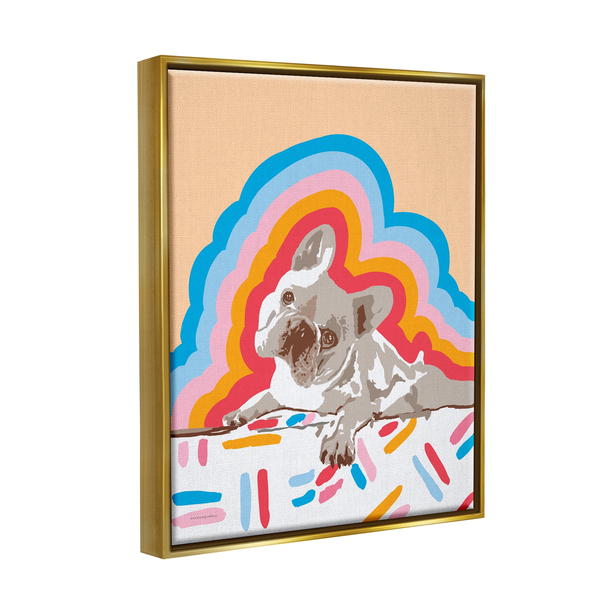Stupell Industries Retro French Bulldog Abstraction Animals & Insects Painting Gold Floater Framed Art Print Wall Art, 25 x 31