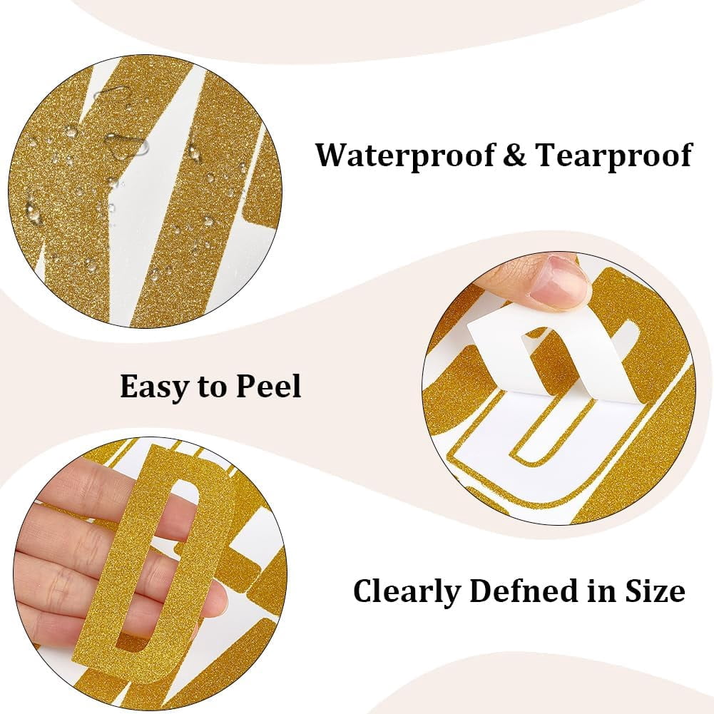 24 Sheets Large Glitter Letter Stickers Gold Alphabet Sticker 3 Inch Waterproof Self Adhesive Number Decals for Bulletin Board Mailbox Wall Home Decor Photo Album Graduation Caps Art Crafts Gold DIY