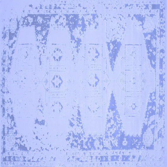 Ahgly Company Machine Washable Indoor Square Abstract Blue Contemporary Area Rugs, 4' Square
