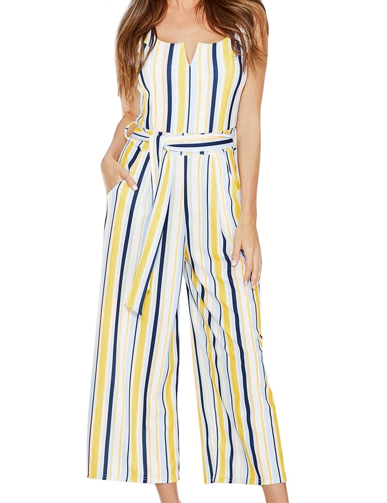 FANCYINN Womens Striped High Waist Wide Leg Jumpsuit Romper Evening Party Playsuit FANCYINN Womens Striped High Waist Wide Leg Jumpsuit Romper Evening Party Playsuit