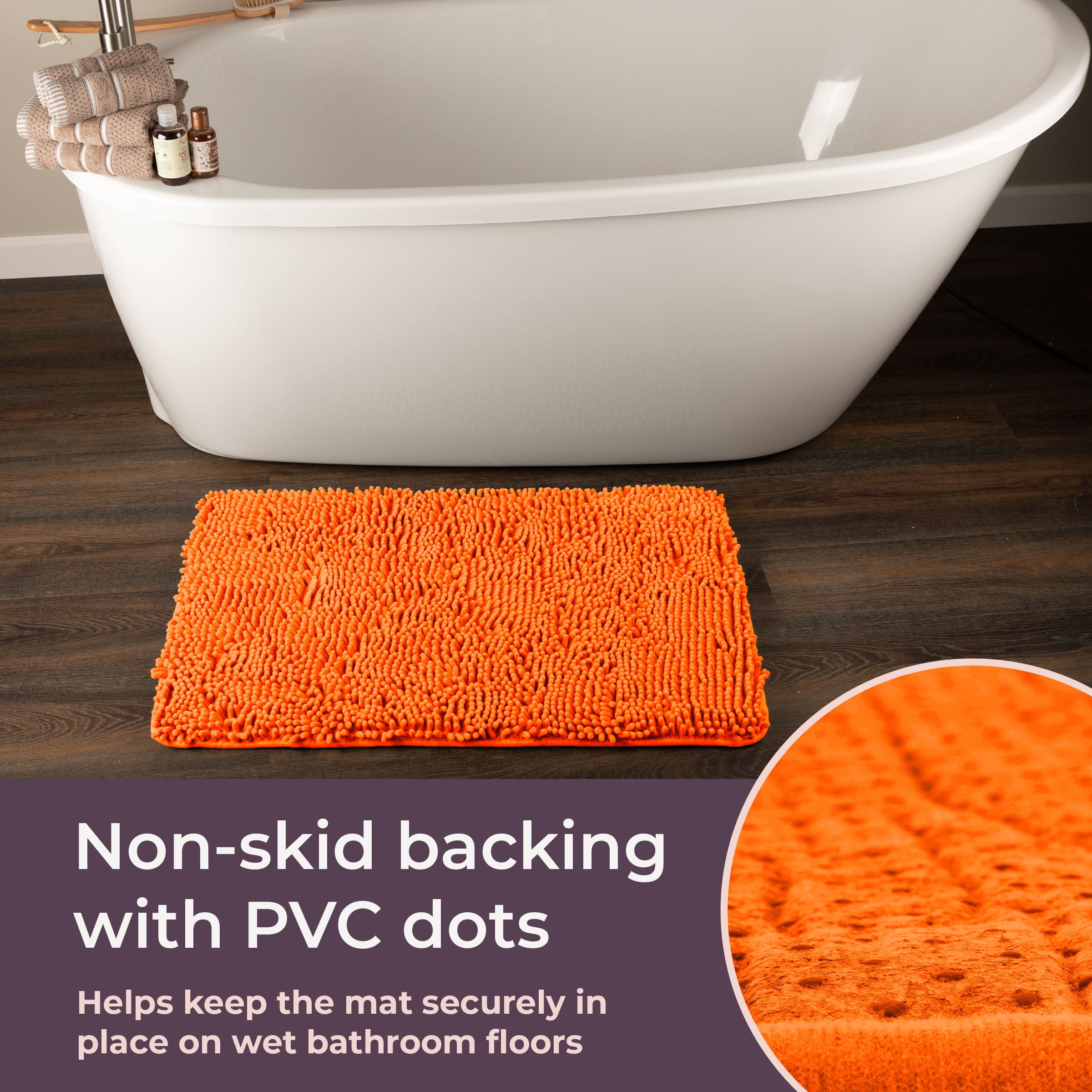 Lavish Home 2-Piece Memory Foam Bath Mat Set with Non-Slip Base (Orange)