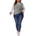 thumbnail image 3 of Agnes Orinda Plus Size Sweater Vest for Women V Neck Knit Vests Solid Classic Sleeveless Pullover Sweaters Tops 3X Gray, 3 of 7