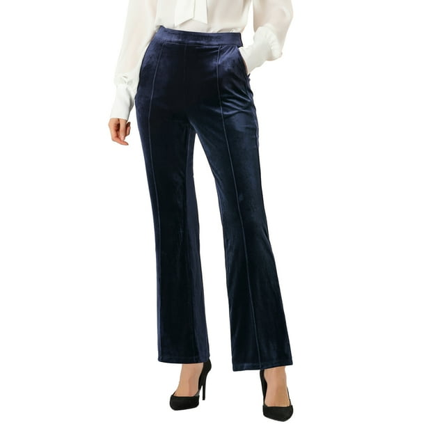 Pantalones de Terciopelo de Cintura Alta Allegra K Para Mujer Azul XS