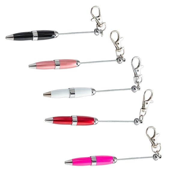 5pcs Ballpoint Pen Smooth Writing Pen Beadable Ballpoint Pen with Keychain 1.0mm Pen Office School Supplies