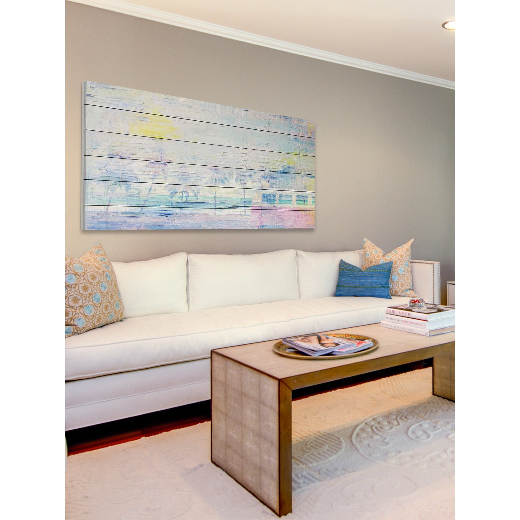 "Hazy Sunset" Painting Print on White Wood