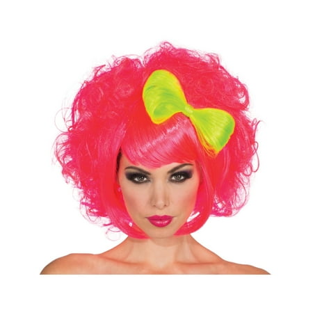 Womens 80s Pink Harajuku Anime Costume Cutie Doll Wig With Yellow Bow