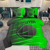 Feelyou Cartoon Green Basketball Bedding Comforter Set 7pcs, Neon Abstract Ombre King Bedding Sets, Teens Kids Boys Girls Reversible Bed Sheets, Luxury Bedroom Decor