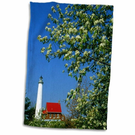 3dRose Michigan, Tawas Lighthouse, cherry trees - US23 BJA0096 - Jaynes Gallery - Towel, 15 by
