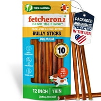 Fetcheroni Odor-Free Thin Bully Sticks for Dogs, 12 Inch, 10 Pack