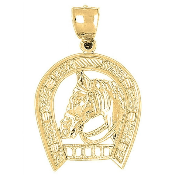 10K Yellow Gold Horseshoe With Horse Pendant - 52 mm