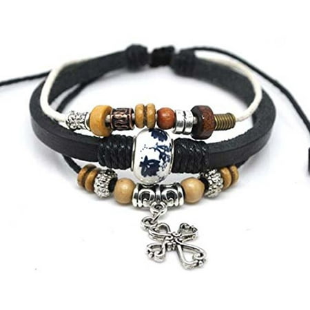 - Leather Cross Bracelet Christian Jesus Religious Jewelry