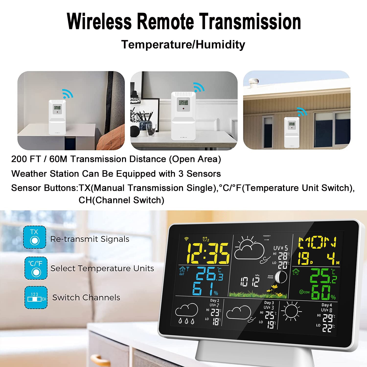 Color Screen Smart Weather Station Temperature Atmospheric Pressure Peak Reminder Function, Time Calibration Function Tools ,Excellent Visual Experience