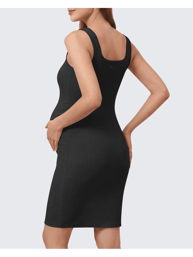 G4Free Ribbed Maternity Dress Side Ruched Midi Length Bodycon Dresses Pregnancy Clothes Casual Summer Daily