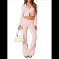 thumbnail image 2 of Conjunto de Dos Piezas de Punto para Mujer: Suéter de Larga con Cremallera, Sudadera Corta con Capucha y Pantalón Acampanado. Rosa M, 2 of 8