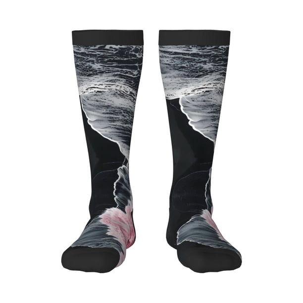 Fotbe Pink White Ocean Waves Calcetas Divertidas Estampadas para Hombre y Mujer, Calcetas de Algodón hasta la Rodilla para Caminar, Correr, Enfermería y Embarazo
