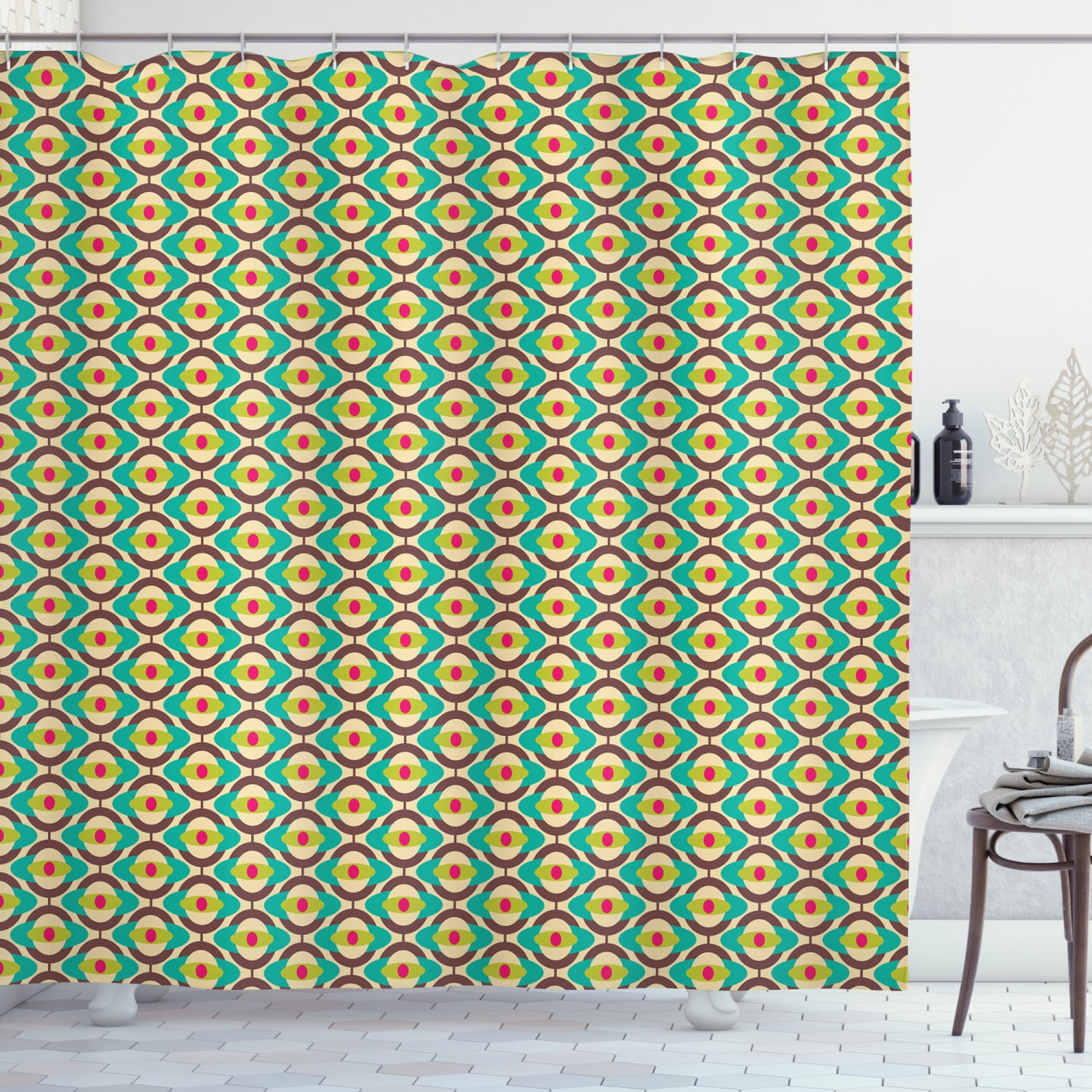 Retro Shower Curtain, Funky Groovy Pattern with Repeated Concentric