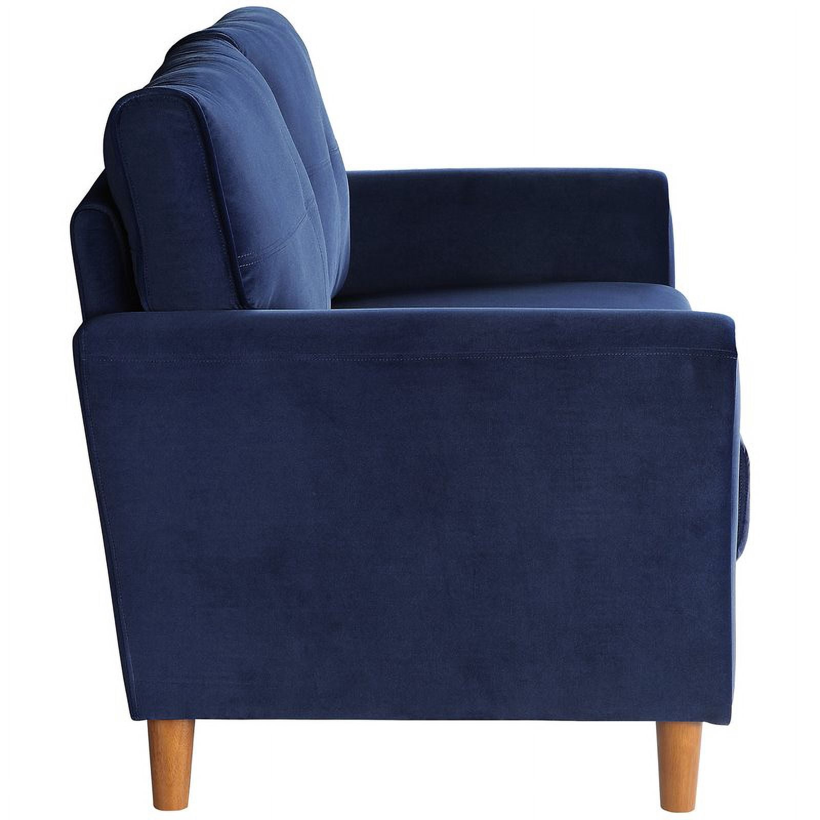 Lexicon Dunleith Tufted Velvet Upholstered Loveseat in Blue and Walnut