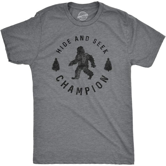 Mens Hide and Seek Champion T Shirt Funny Bigfoot Tee Humor Cool Graphic Print