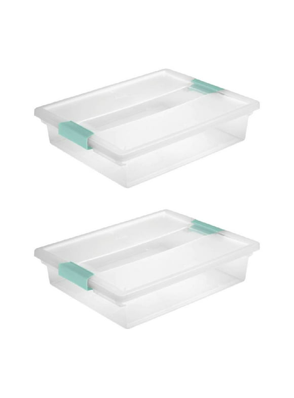 Sterilite Large Clip Box Storage Container Plastic Aqua Latches Clear, 2-Pack