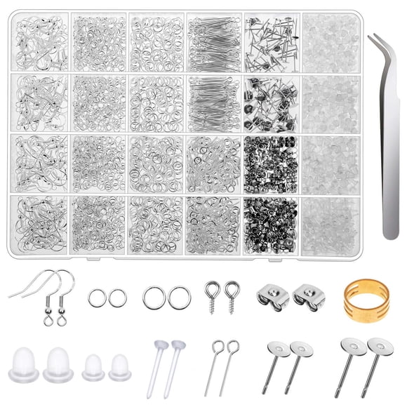 Kit de suministros para pendientes Thrilez 3080 piezas con ganchos, dorsos y anillos