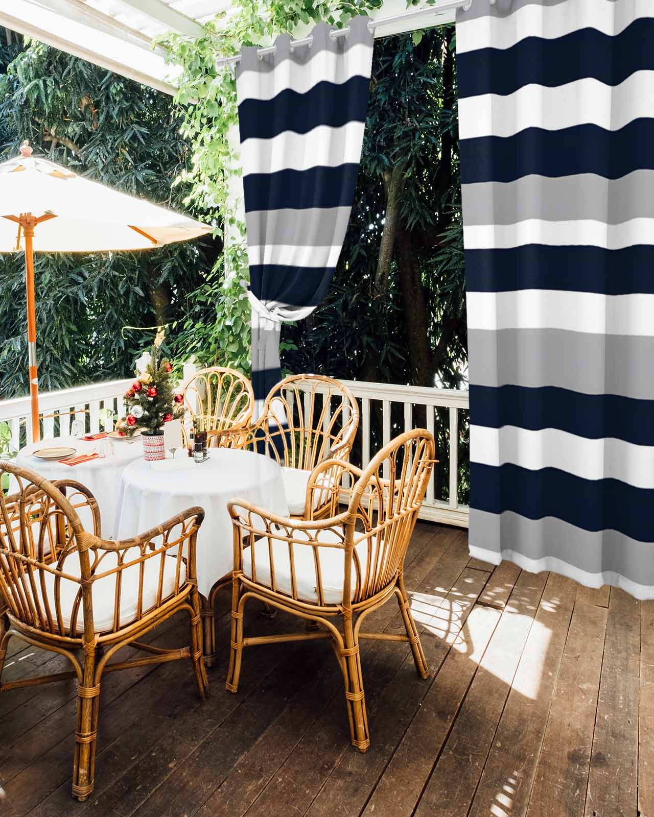 Black White Stripesd Outdoor Curtains for Patio, Minimalist Geometric Grey Privacy Drapes Grommet Waterproof Outside Curtains for Porch/Cabana/Balcony 54"x 108", 1 Panel
