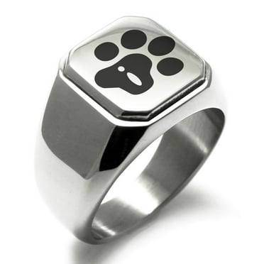 Stainless Steel Letter I Initial Cat Dog Paws Monogram Engraved Engraved Square Flat Top Biker Style Polished Signet Ring
