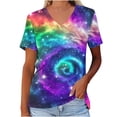 thumbnail image 1 of Fiudx Liquidación de Ahorros de Verano Camiseta de Manga Corta con Cuello En V Astral y Estampado de Galaxia Informal a La Moda para Mujer, 1 of 5