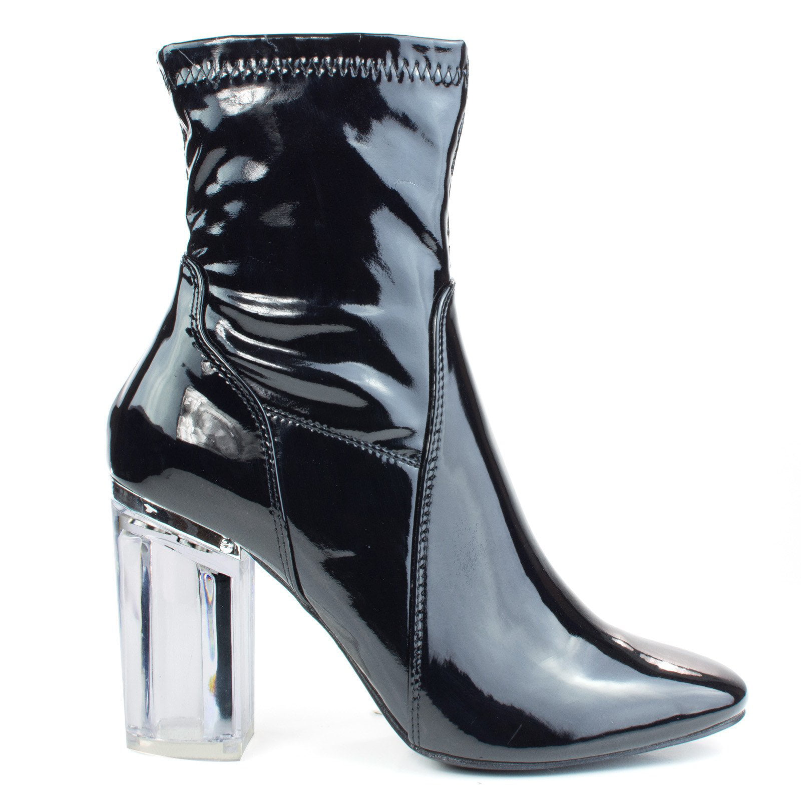 black latex ankle boots