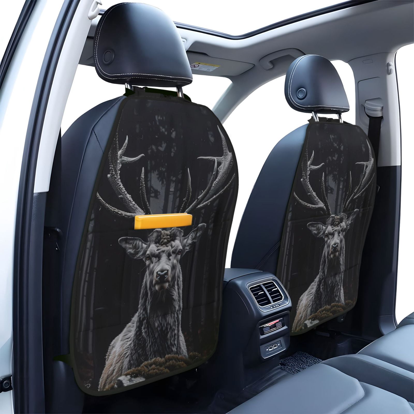 Xecao Majestic Forest Stag Pattern Car Seat Back Protector 2 Pack Large Capacity Pocket, Kick Mats Back Seat Protector