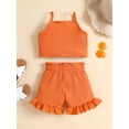 thumbnail image 3 of Infant Baby Two Piece Set, Toddler Solid Color Sleeveless Camisole Tops Elastic Waist Ruffle Hem Shorts, 3 of 9