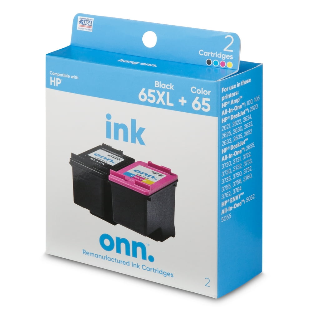 onn. HP 65XL Black and 65 TriColor Remanufactured Ink, 2 Cartridges