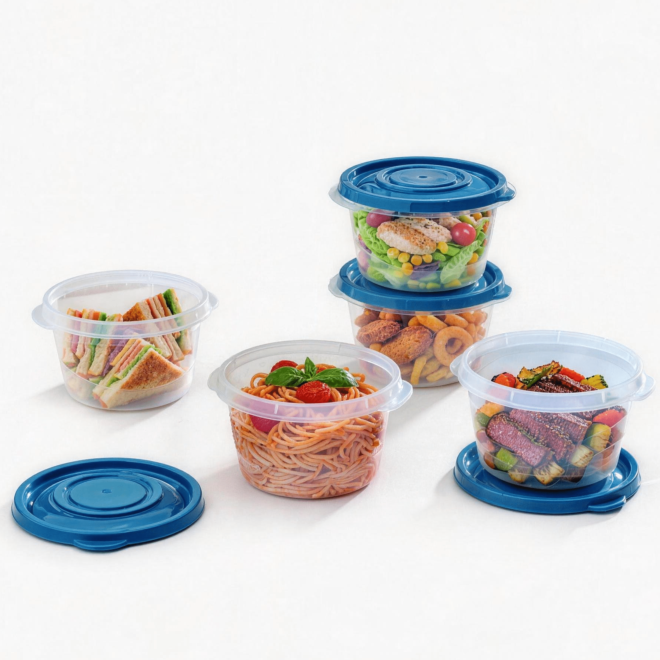 (2 pack) Mainstays Semi Durable Round 3.2cup Plastic Food Storage Container 5 Pack, Best Used for Small Leftover Storage and Lunch Transportaion