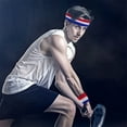 thumbnail image 3 of Fitness Tricolor Sports Headband Wristband Combination - Rojo Blanco Azul Ormromra WMZL-1226-8, 3 of 8