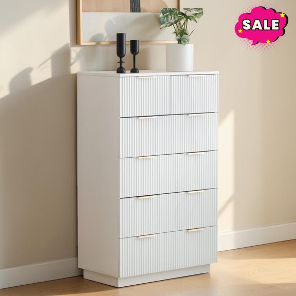 GZXS Dresser with 6 Drawers, Chest of Drawers, Storage Organizer for Living Room, Bedroom, Hallway, White