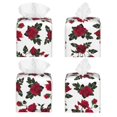 thumbnail image 2 of Uemuo Rose Flowers Tissue Box Cover Holder, Square with Bottom Belt - PVC Leather Decorative Organizer for Tabletop, Bathroom, Car, Office, 2 of 8