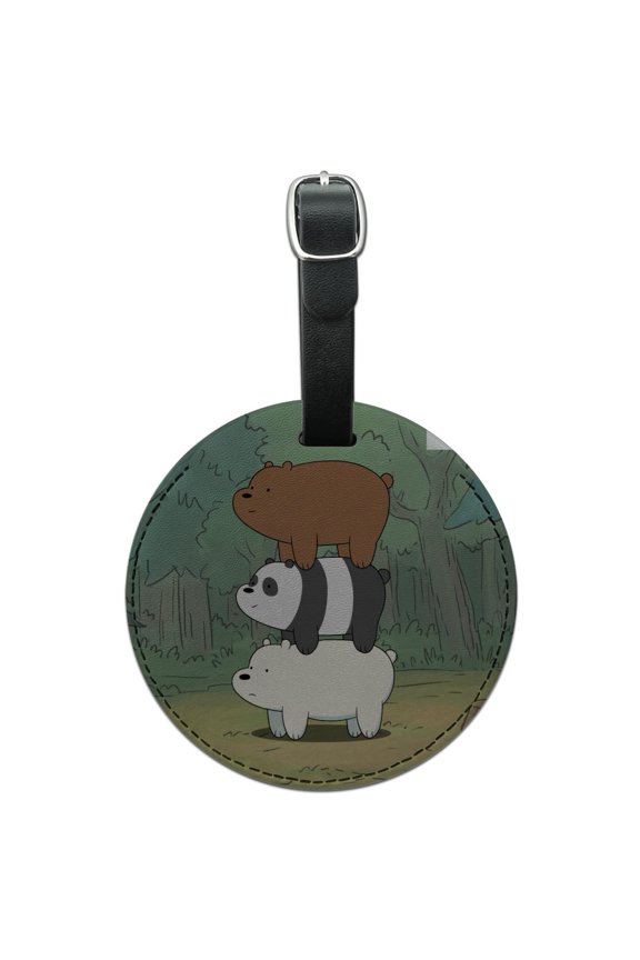 We Bare Bears Bear Stack Round Leather Luggage Card Suitcase Carry-On ID Tag