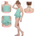 thumbnail image 4 of URMAGIC Little and Big Girls Striped One-Piece Halter Swimsuit Flounce Swimwear, 4 of 7
