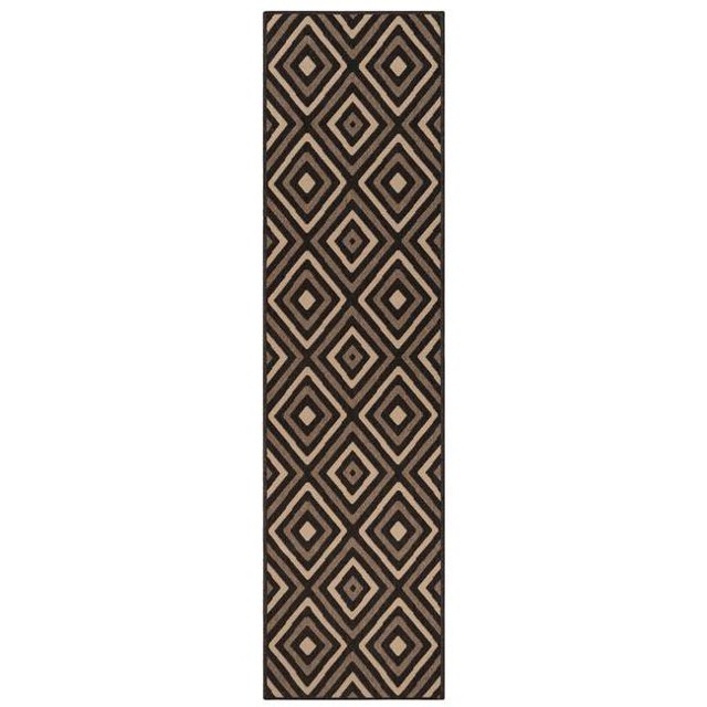 Trans-Ocean Imports RVIR8764112 23 in. x 7 ft. 6 in. Liora Manne Riviera Nested Diamond Indoor & Outdoor Wilton Woven Rug - Tan