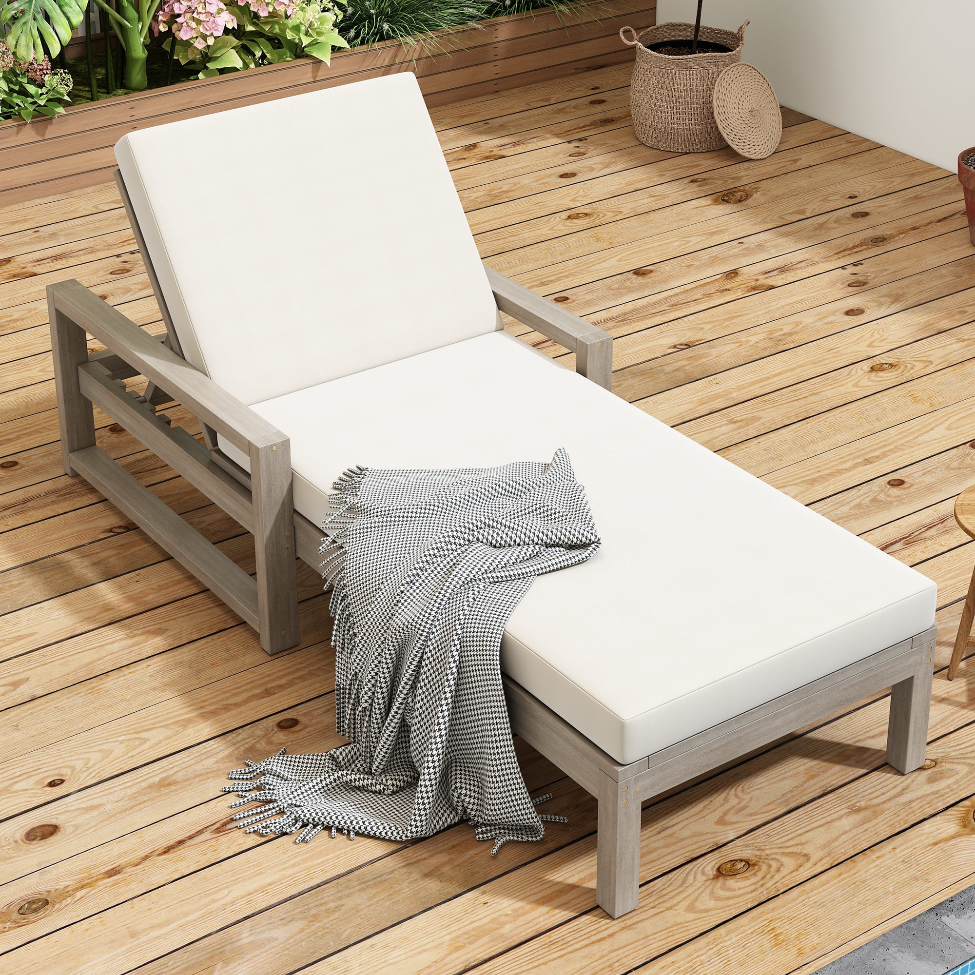 Cushioned 5 Position Lounge Chair, Outdoor Patio Recliner with Soft Pad for Backyard Deck, Gray