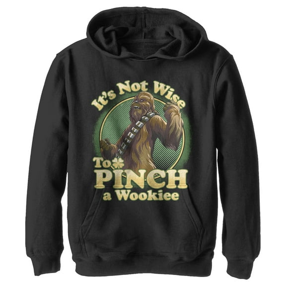 Boy's Star Wars St. Patrick's Day It's Not Wise To Pinch A Wookie  Pull Over Hoodie Black Small