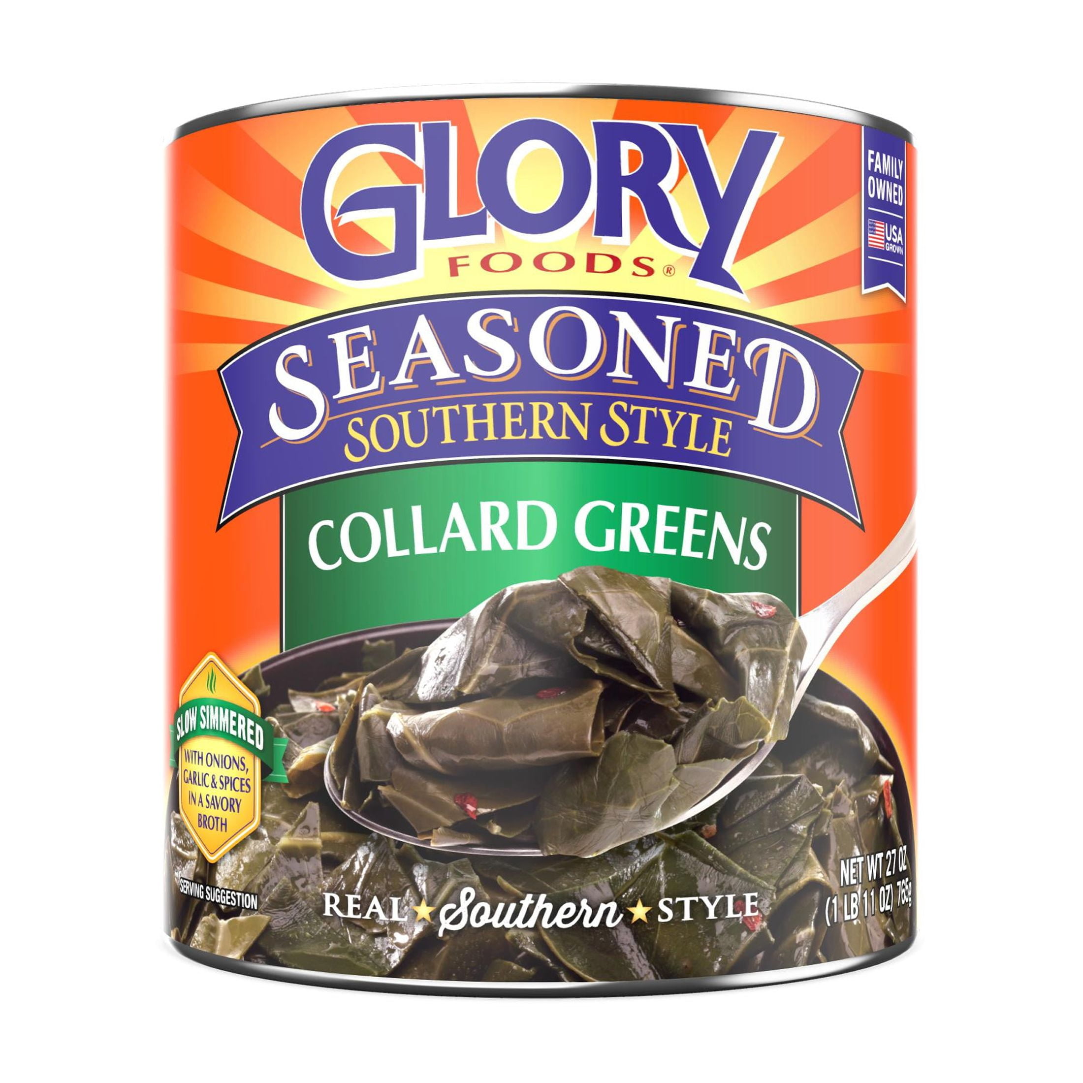 (5 pack) Glory Foods Canned Seasoned Collard Greens, 27 oz Can