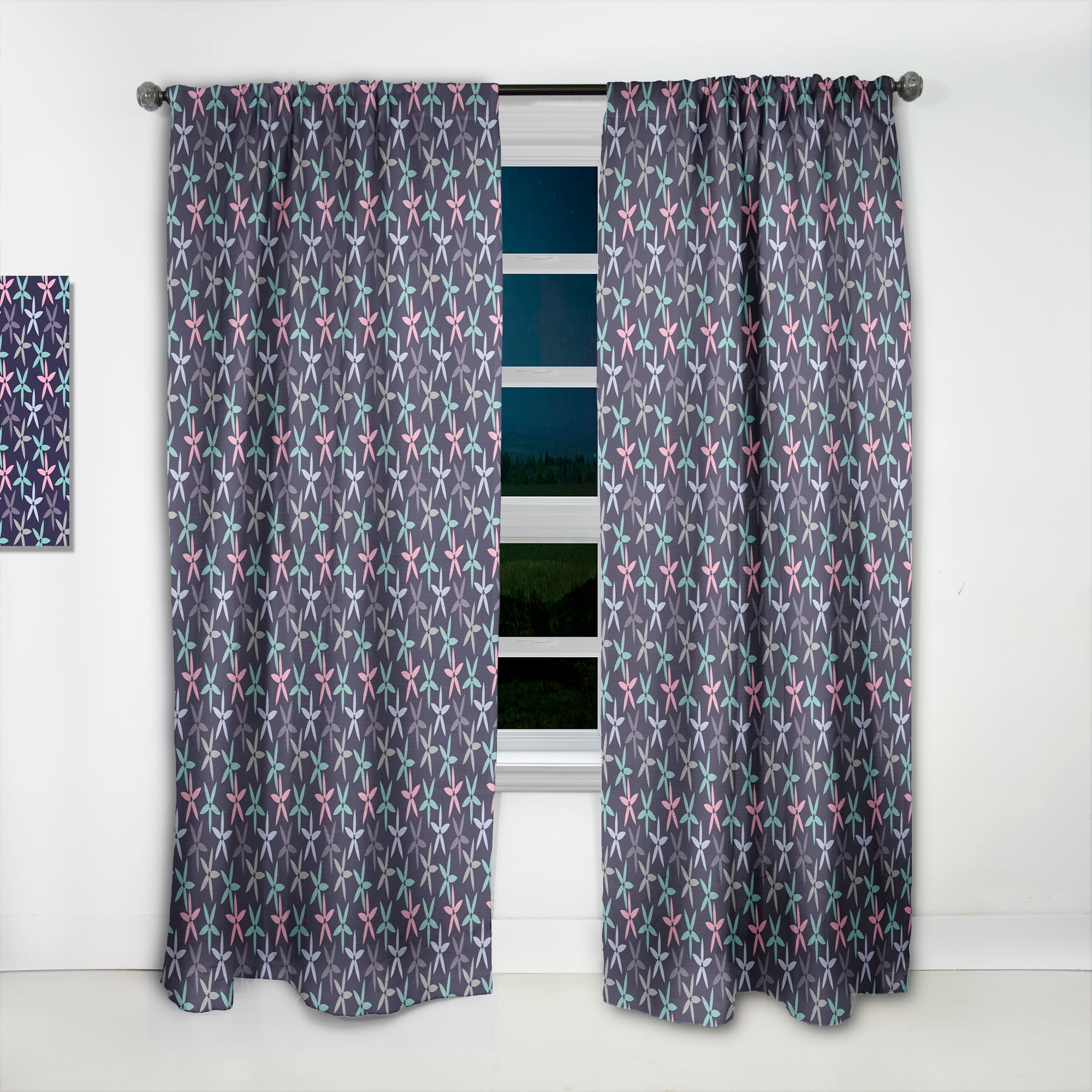 Designart 'Abstract Retro Flower Design V' Mid-Century Modern Curtain Panel