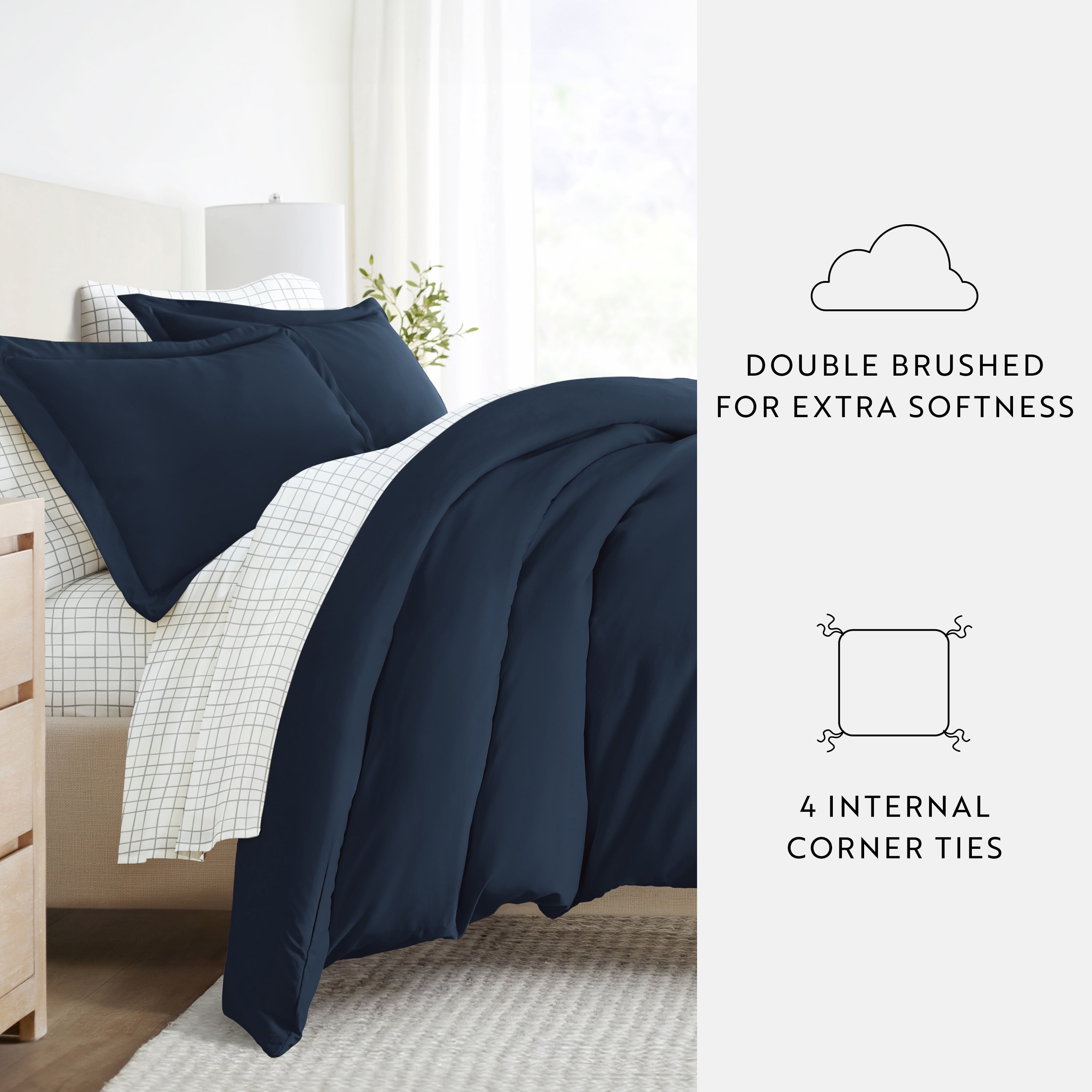 Noble Linens 7 Piece Solid Duvet Bundle in Navy, Twin