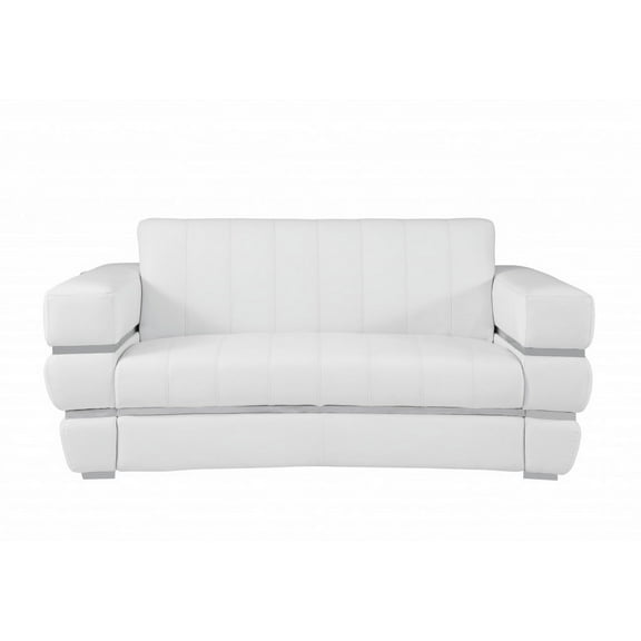 75" White Italian Leather Plush Density Solid Color Love Seat