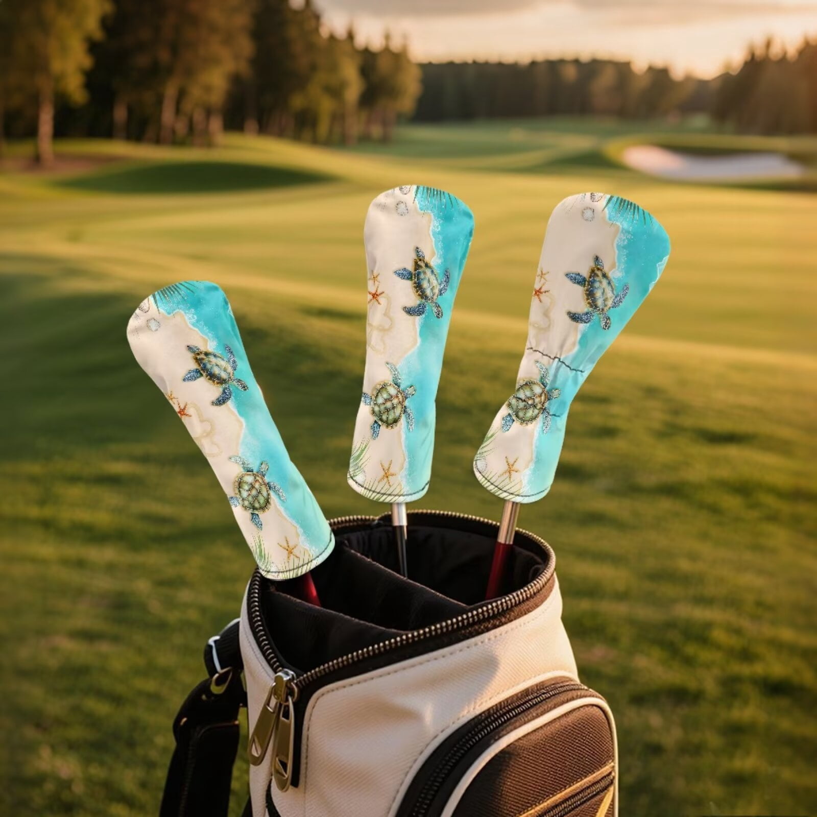 Uorisanigo Golf Club Head Covers Set of 3 - Waterproof PU Leather Beach Turtle Golf Club Headcovers Premium Lightweight Golfs Head Cover with Anti-Scratch Protection for Men & Women