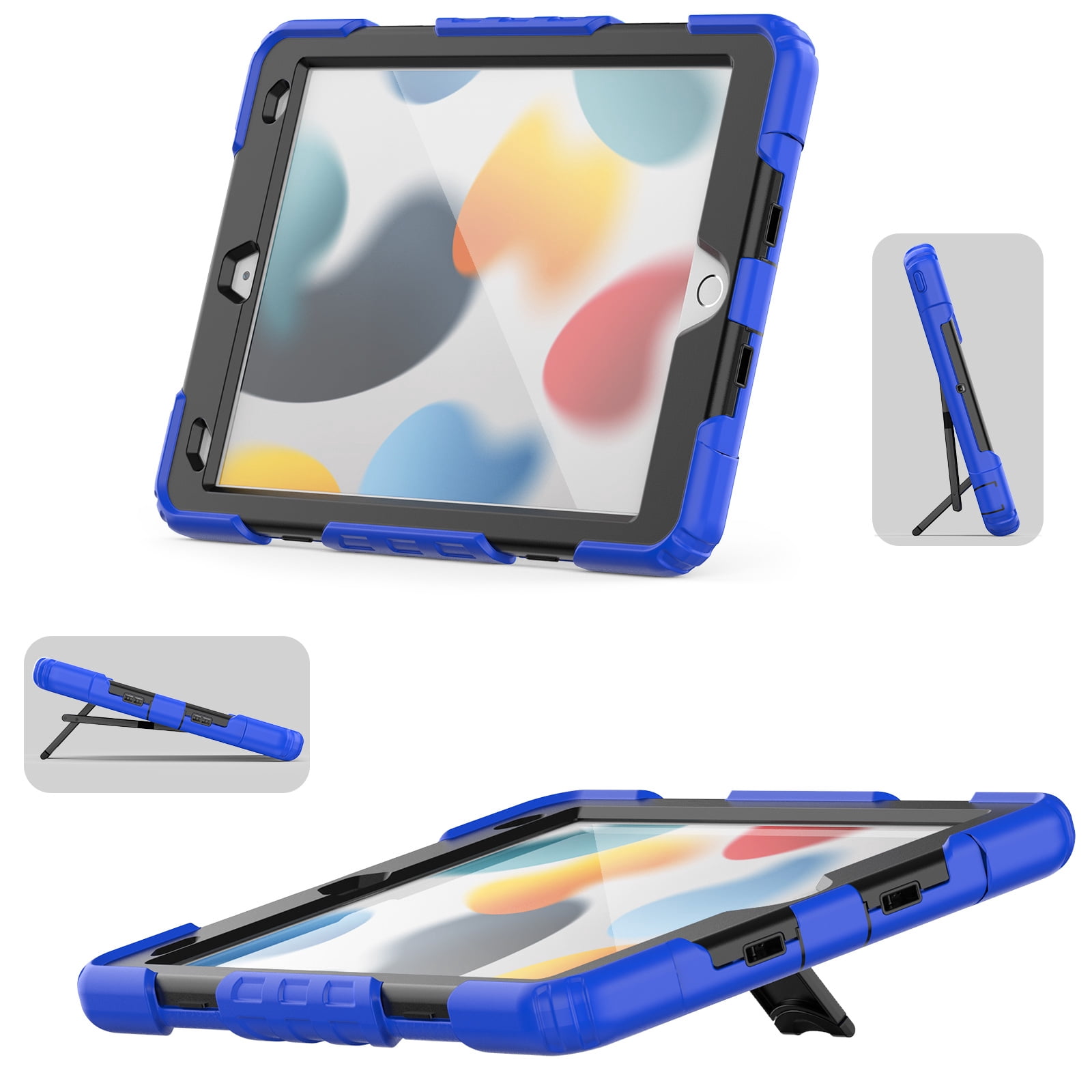 Shockproof Case for iPad Pro 10.5 2019/2017, Kids Friendly Dual Layer Shockproof Heavy Duty Rugged Hybrid Kickstand Protective Cover with Shoulder Strap & Pencil Holder, Blue