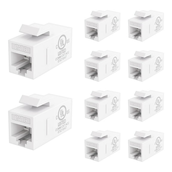 VCELINK 10-Pack CAT6 RJ45 Keystone Couplers (UL Listed), White - Female to Female UTP for Network Cable (Cat6/Cat5e/Cat5)