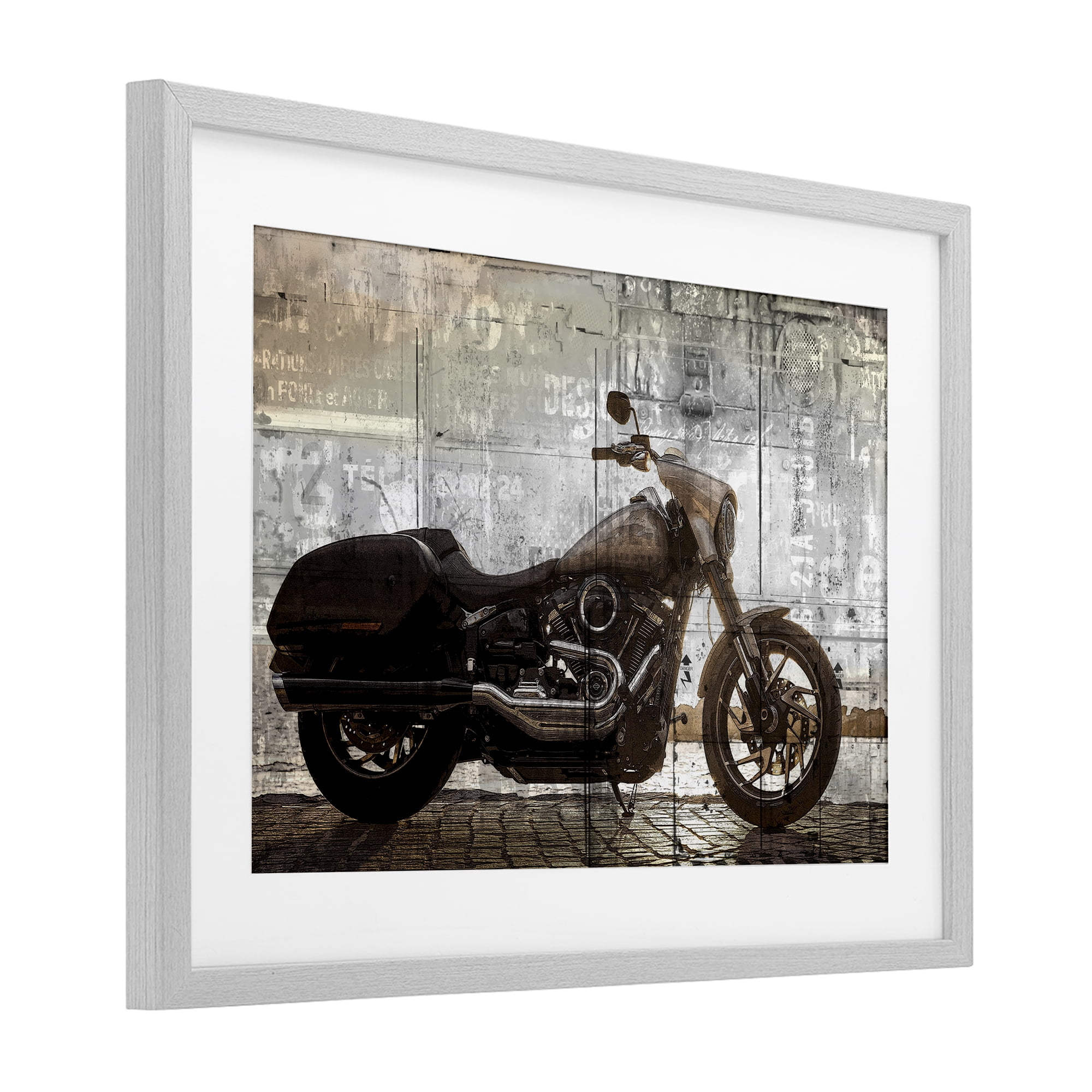 Stupell Industries Sunset Ride Motorcycle Gray Framed Print Under Glass, design by Kim Allen